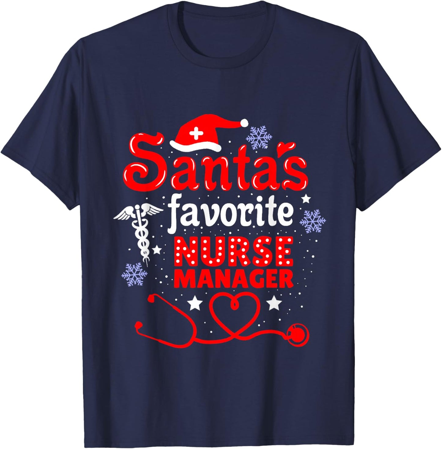 Santas Favorite Nurse Manager Christmas T-Shirt - T-Shirt | Navy