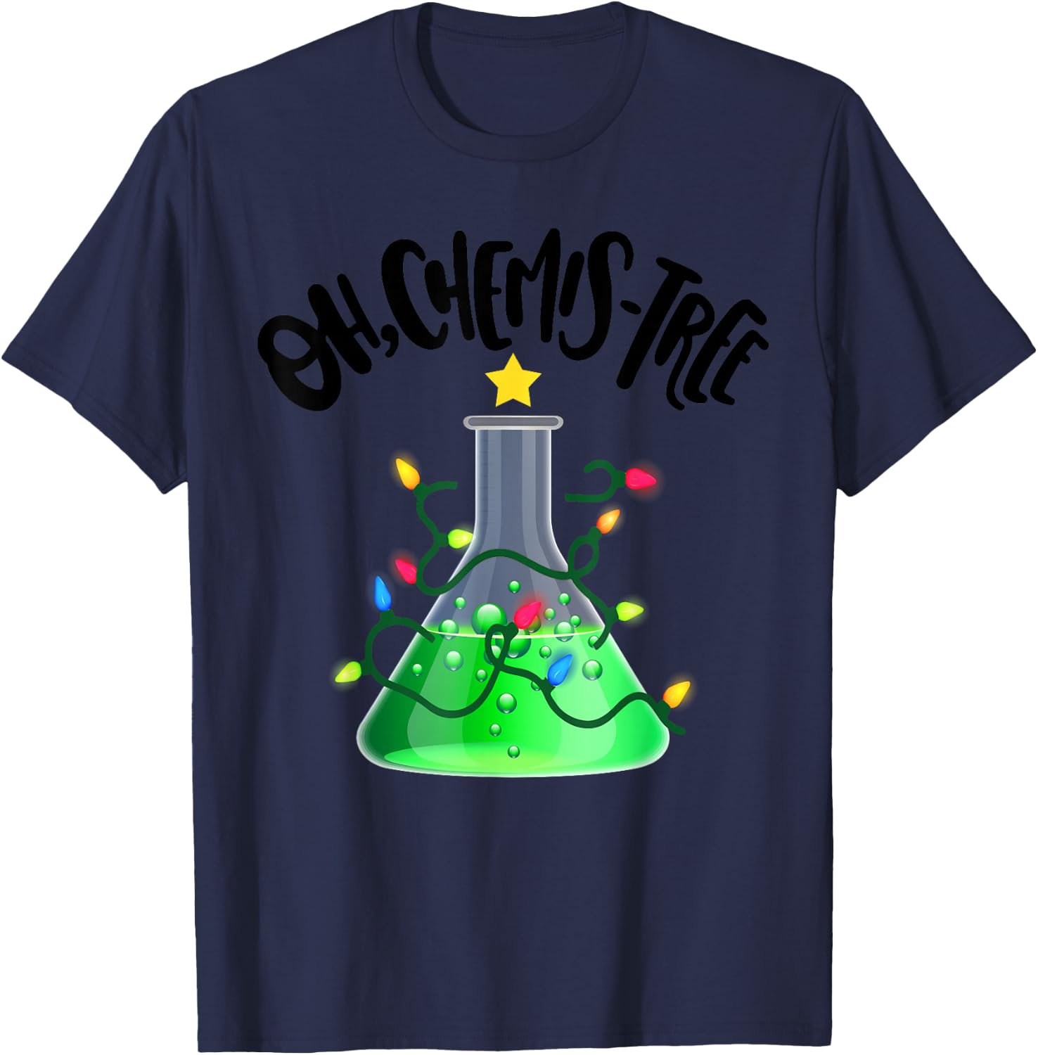 Funny Science Teacher Oh Chemis-Tree Christmas Xmas tree T-Shirt - T-Shirt | Navy