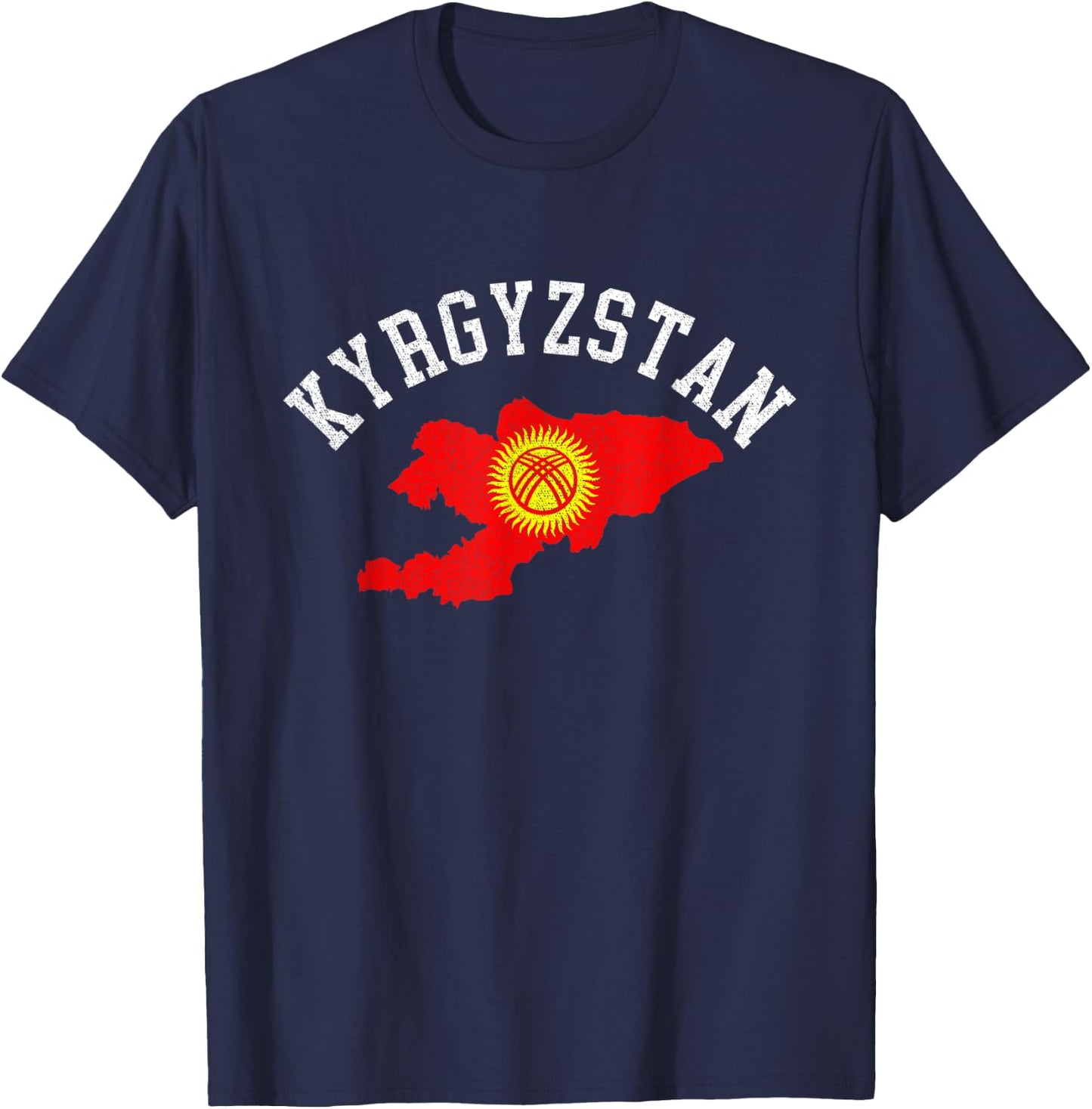 Patriotic Men Women Kyrgyzstan Flag Map Distressed T-Shirt - T-Shirt | Navy