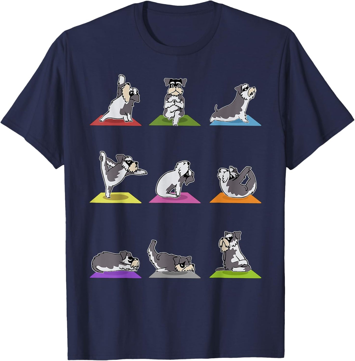 Funny Miniature Schnauzer Dogs Yoga Poses Meditation Lovers T-Shirt - T-Shirt | Navy
