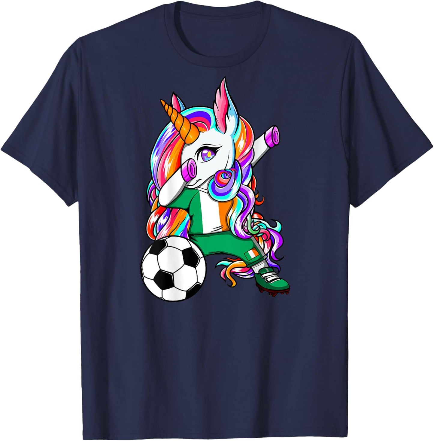 Dabbing Unicorn Ireland Soccer Lovers Jersey Irish Football T-Shirt - T-Shirt | Navy
