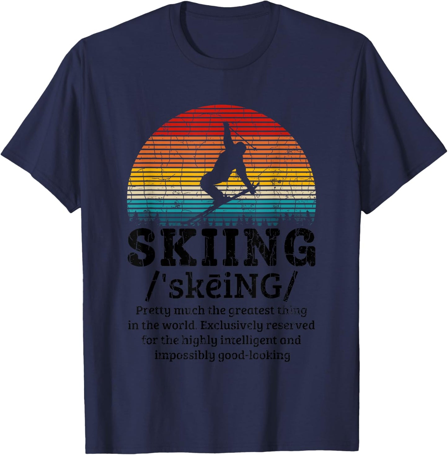 Skiing Definition Funny Retro Vintage Ski Skier Graphic T-Shirt - T-Shirt | Navy