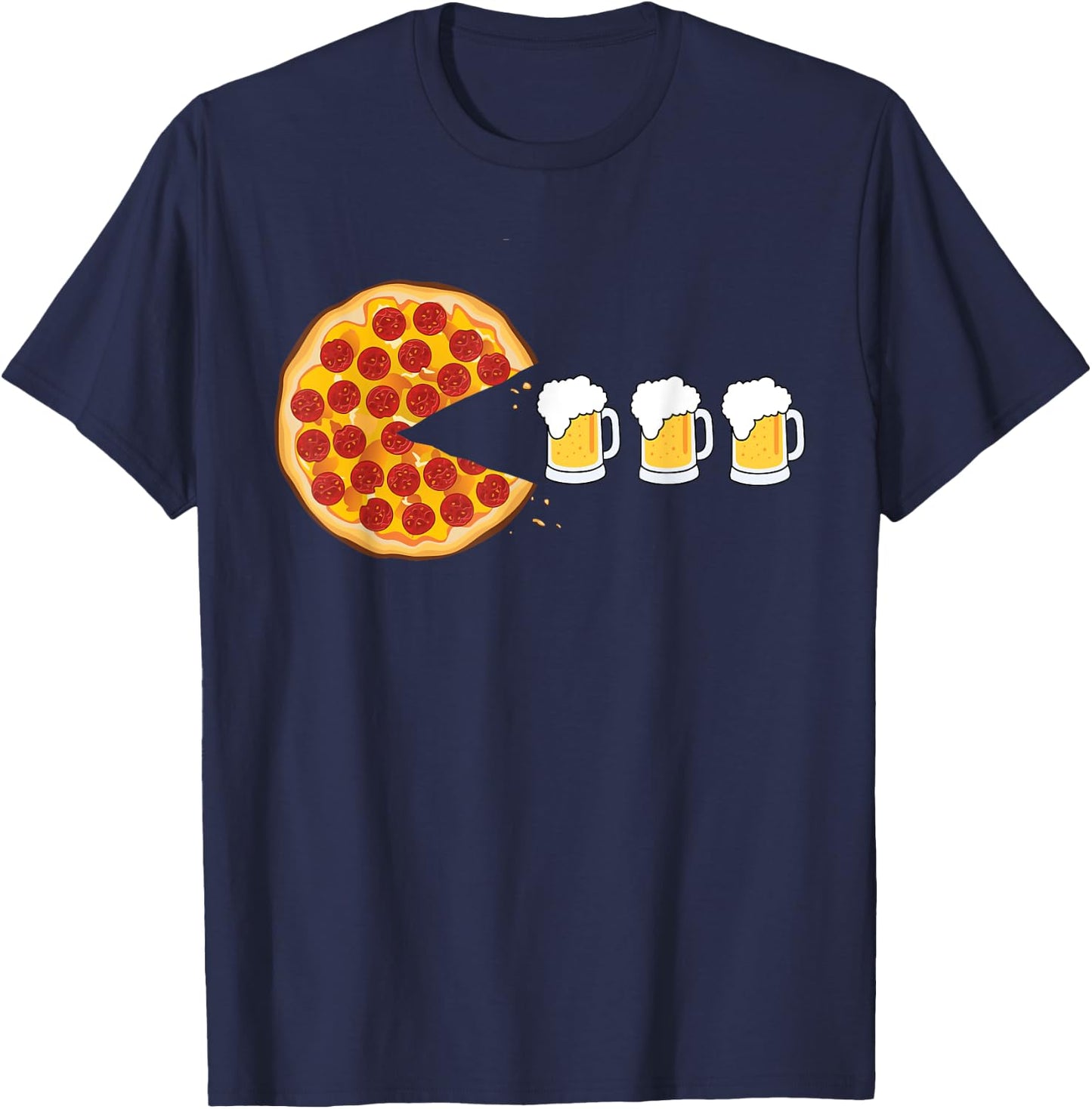 Pepperoni Pizza Chomping Draft Beer Funny Pizza T-Shirt - T-Shirt | Navy