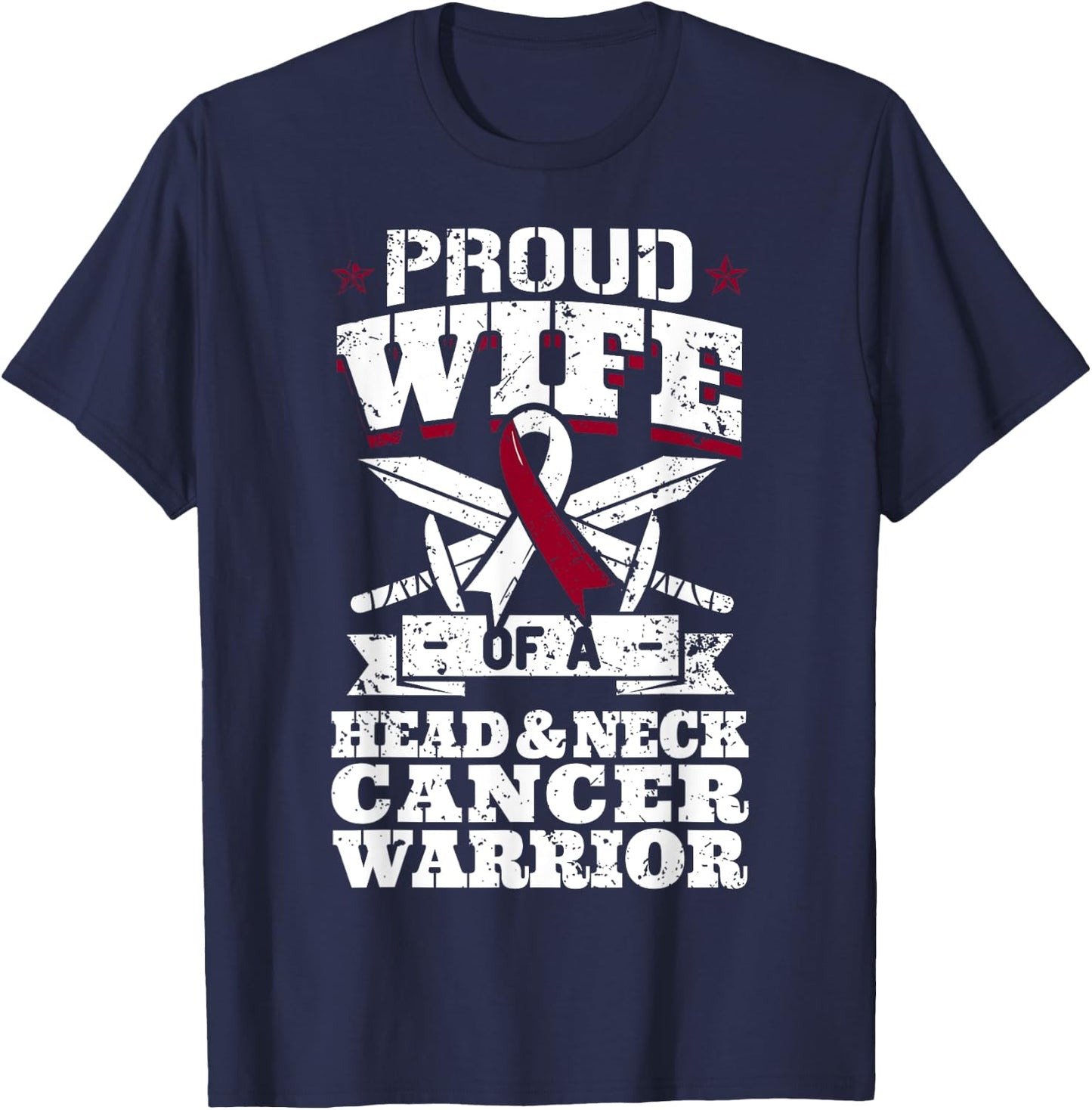 Proud Wife Of A Head & Neck Cancer Warrior Awareness Ribbon T-Shirt - T-Shirt | Navy