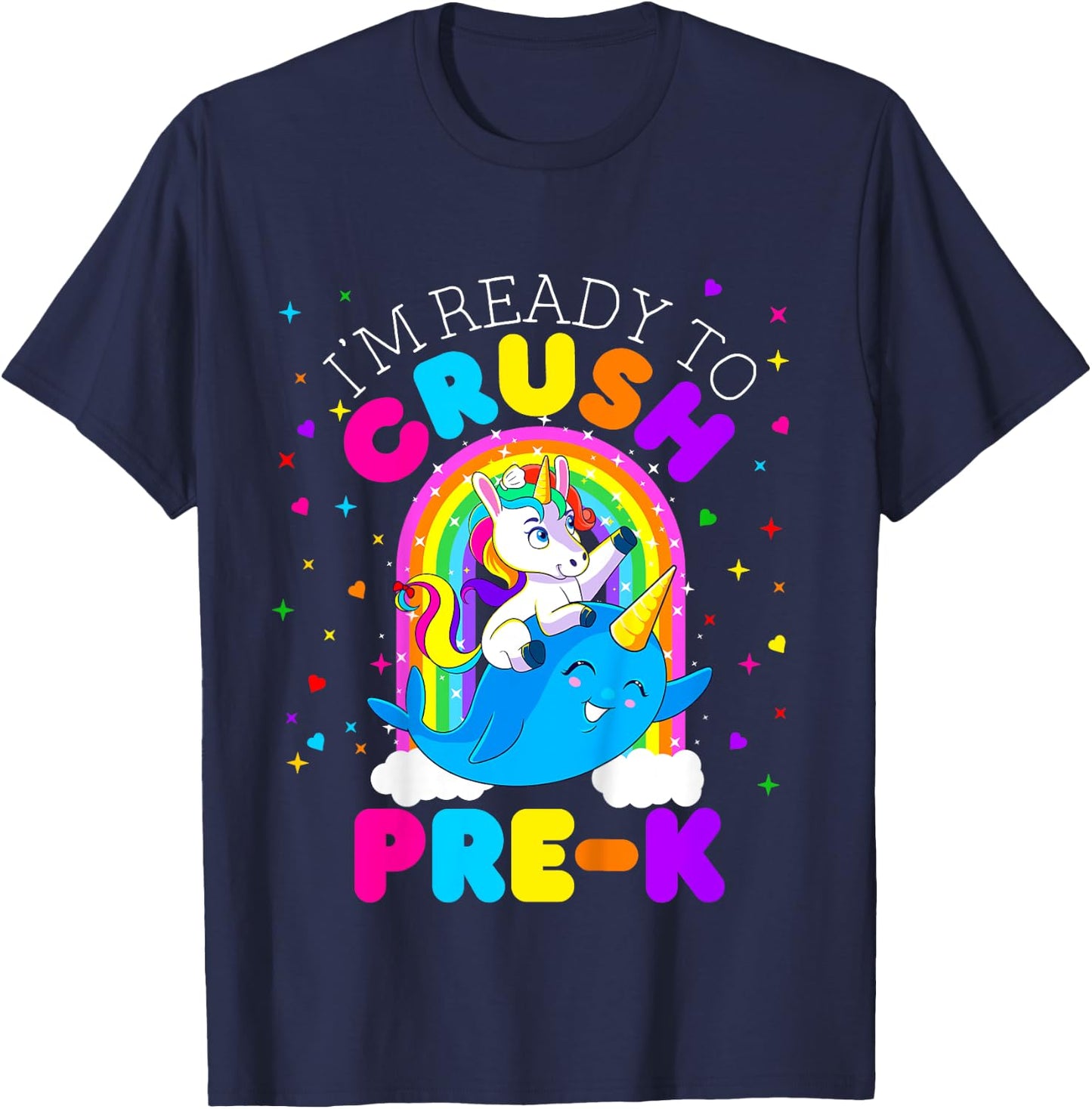 Kids I'm Ready to Crush Pre K Unicorn First Day of PreK Girls T-Shirt - T-Shirt | Navy