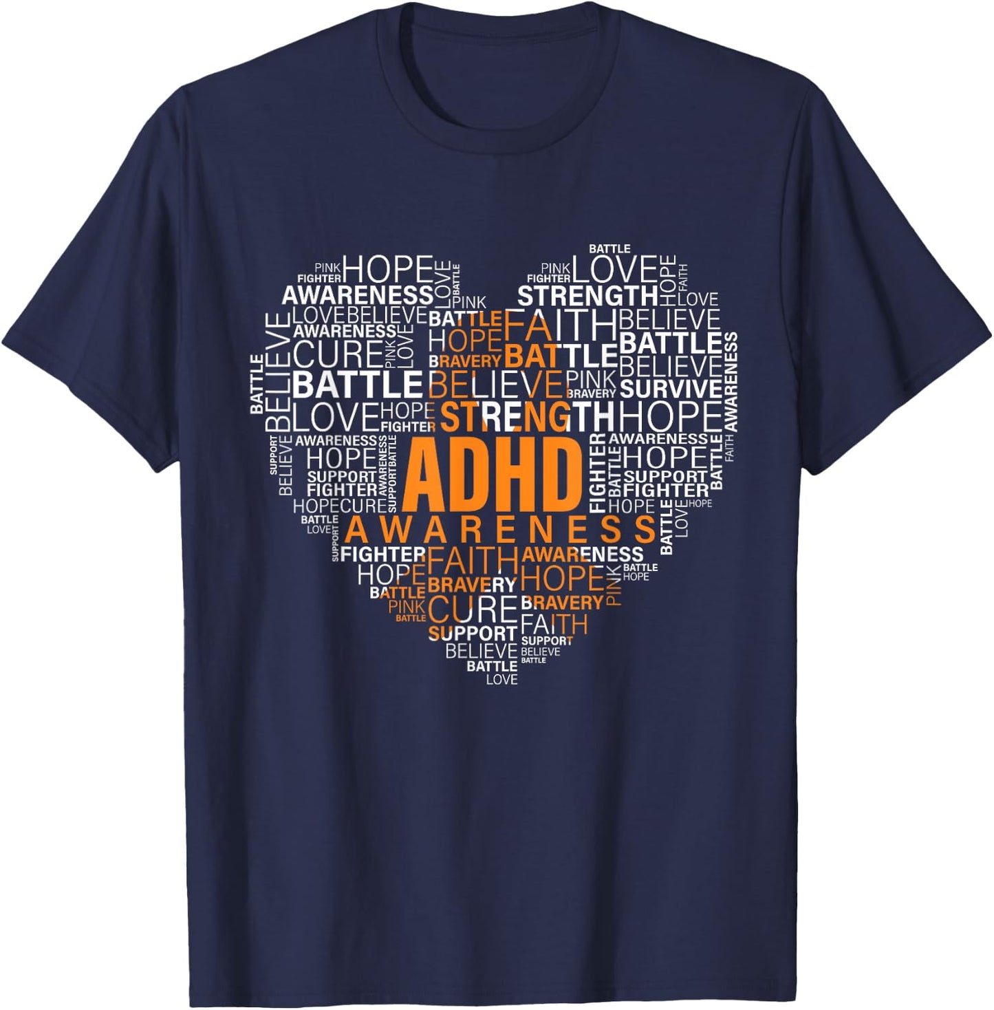ADHD awareness words cloud heart support proud ADHD warrior T-Shirt - T-Shirt | Navy