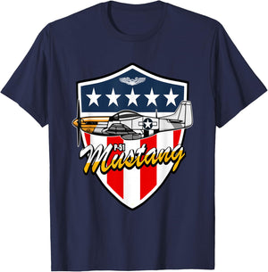 P-51 Mustang WWII Fighter Plane US Military Aviation History T-Shirt - T-Shirt | Navy