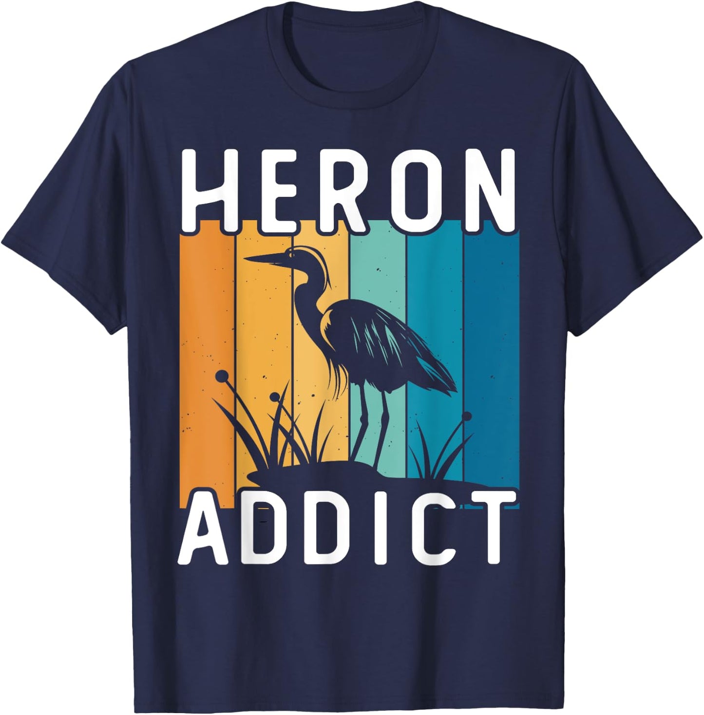 Retro Birding Heron Addict Bird T-Shirt - T-Shirt | Navy