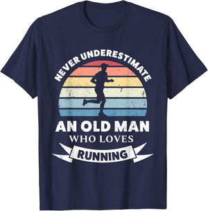 Old Man who loves Running Funny Gift Dad T-Shirt - T-Shirt | Navy