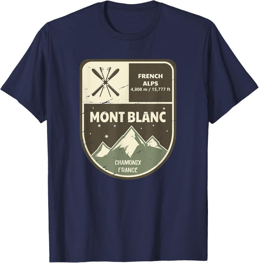 Mont Blanc French Alps Chamonix France Vintage T-Shirt - T-Shirt | Navy