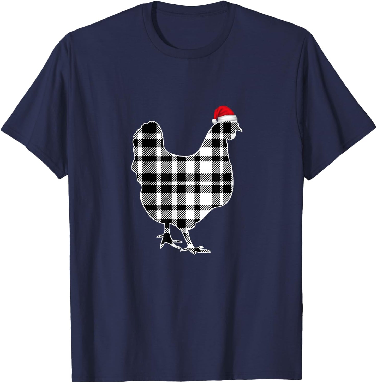 Chicken Christmas Shirt Black And White Buffalo Plaid Pajama T-Shirt - T-Shirt | Navy