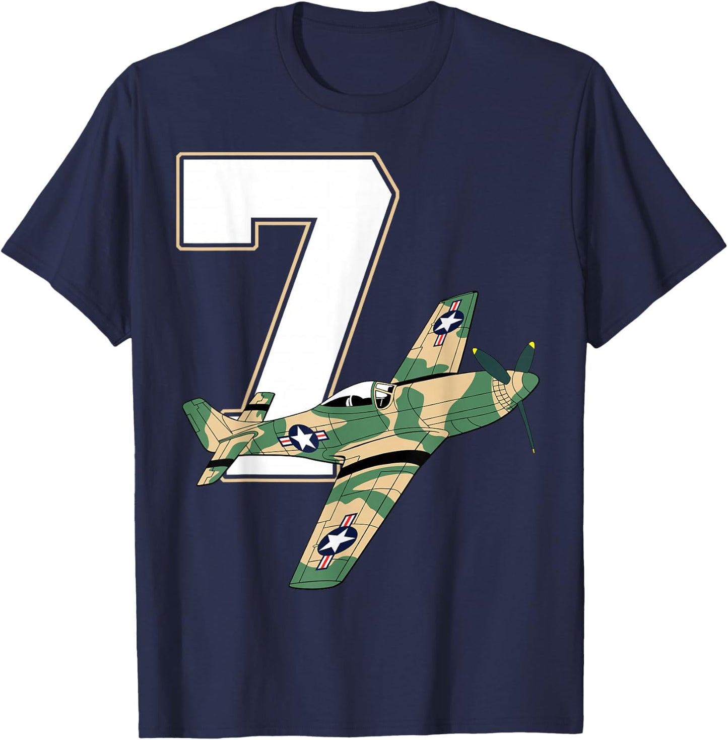 7th Birthday Military Plane Aircraft Fighter 7 Years Old Boy T-Shirt - T-Shirt | Navy