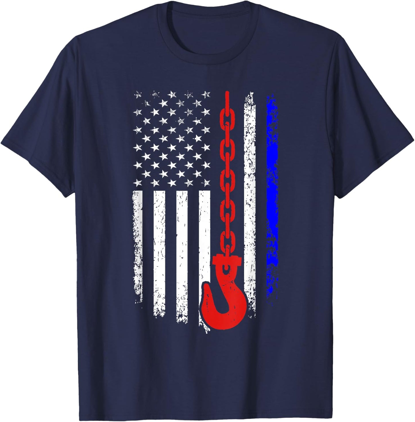 Tow Truck Driver American Flag 4th of July Patriotic USA T-Shirt - T-Shirt | Navy
