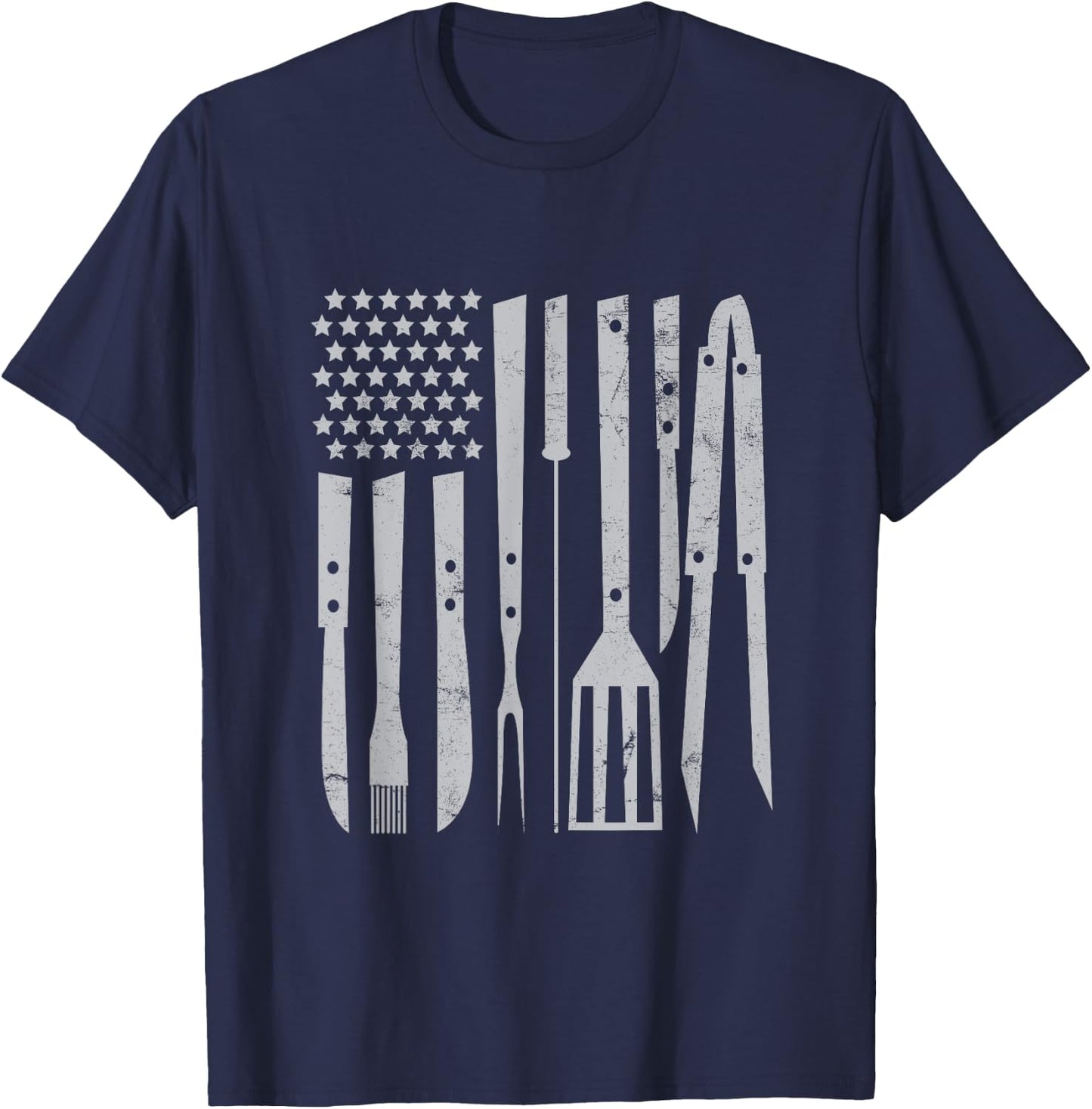 American Flag Utensil Bbq Tools Griller Pitmaster Barbecuing Men T-Shirt - T-Shirt | Navy