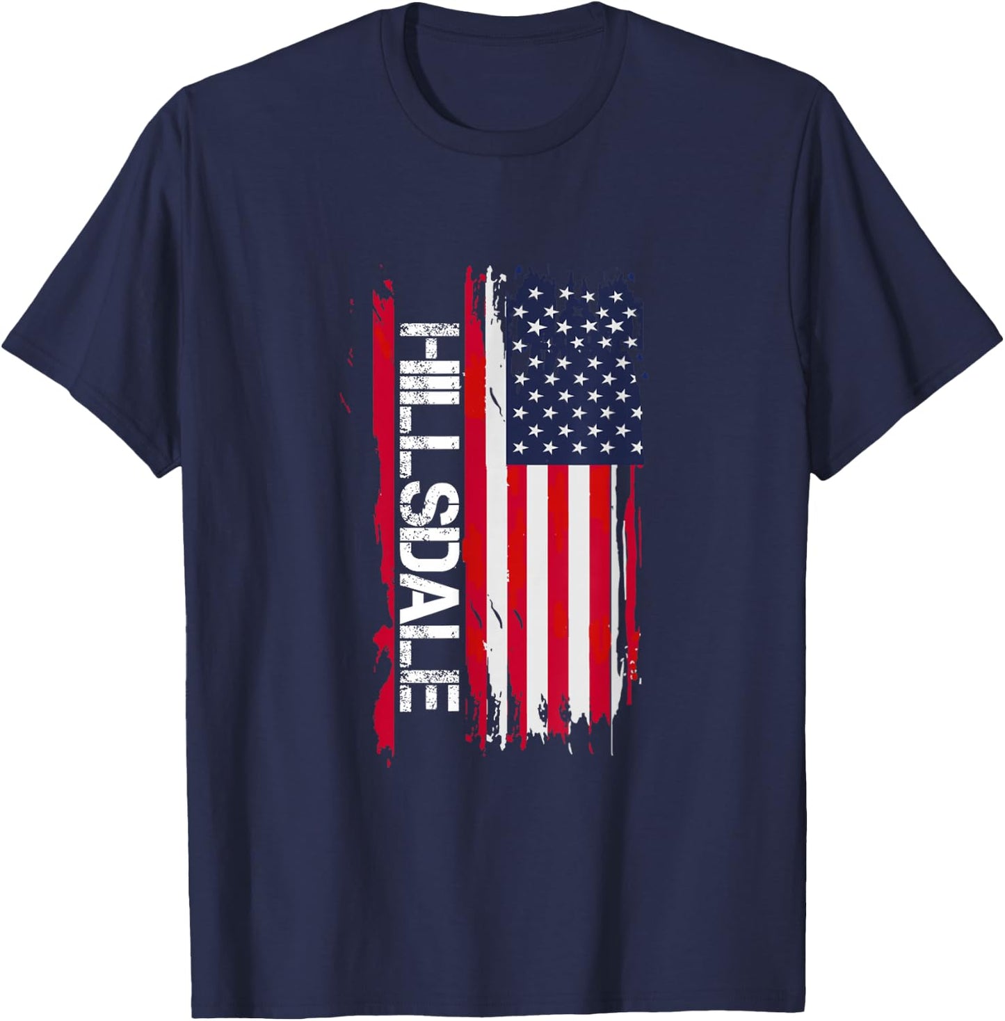 Hillsdale City USA Flag Black Modern Lightweight Cotton 60% Polyester 40% Adult Men's Small Short Sleeve T-Shirt - T-Shirt | Navy