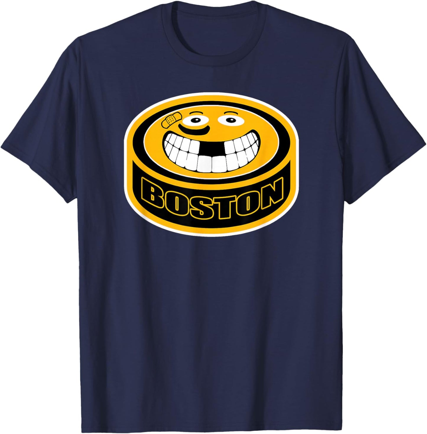 Hockey Boston Mass. Funny Kid Adult Puck Smile Face Gift T-Shirt - T-Shirt | Navy