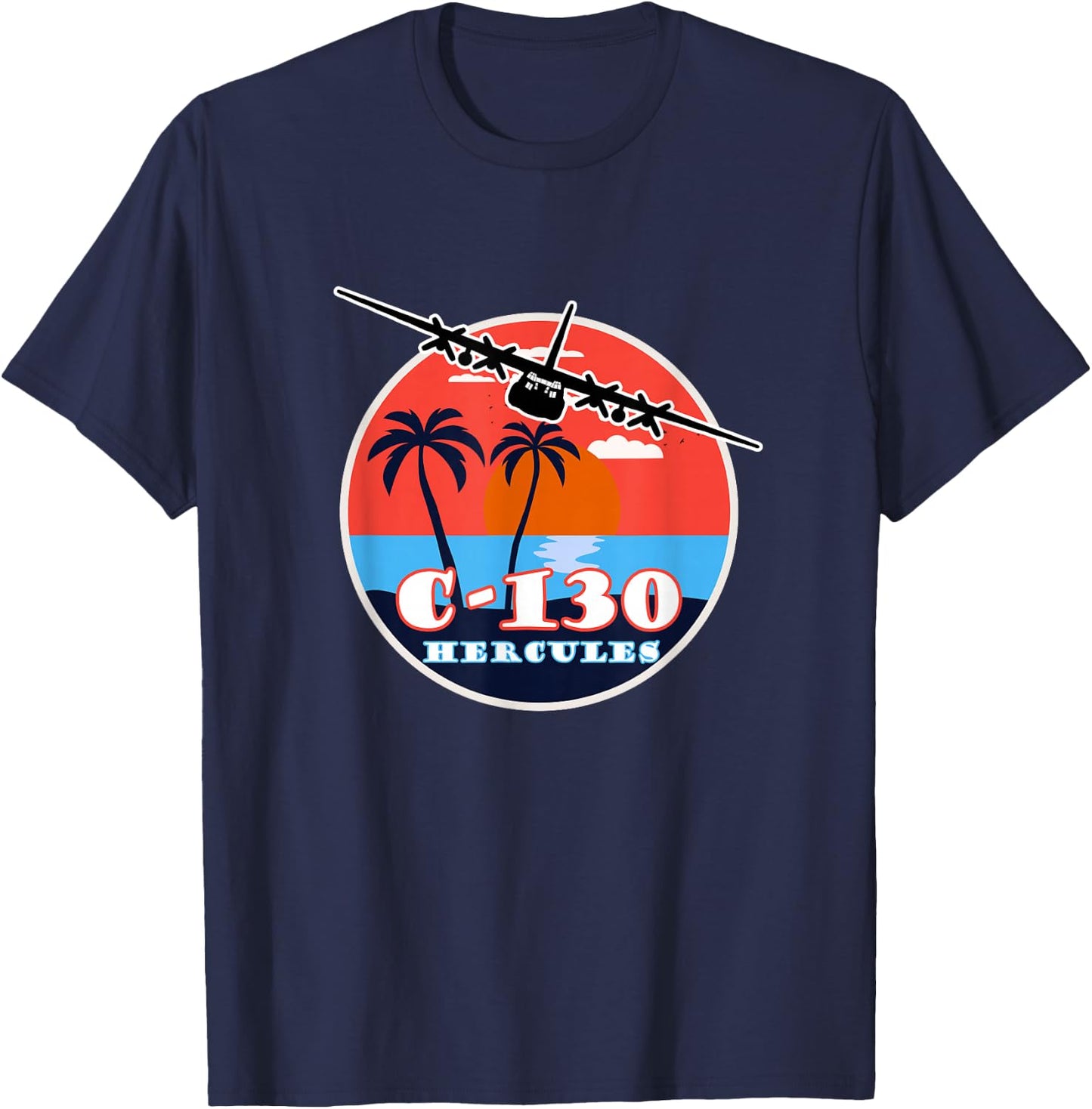 C-130 Vintage Tropical Sunset Cargo Aviation T-Shirt - T-Shirt | Navy