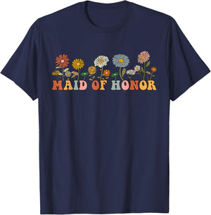 Floral Maid Of Honor Wildflowers Flowers Bachelorette Party T-Shirt - T-Shirt | Navy
