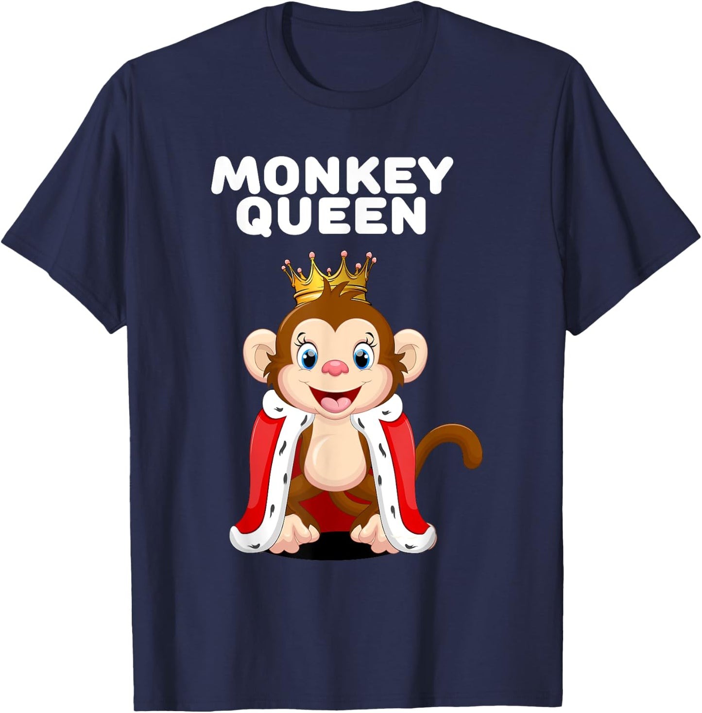 Monkey Shirts for Girls Monkey Queen | Black Cartoon Monkey T-Shirt - T-Shirt | Navy