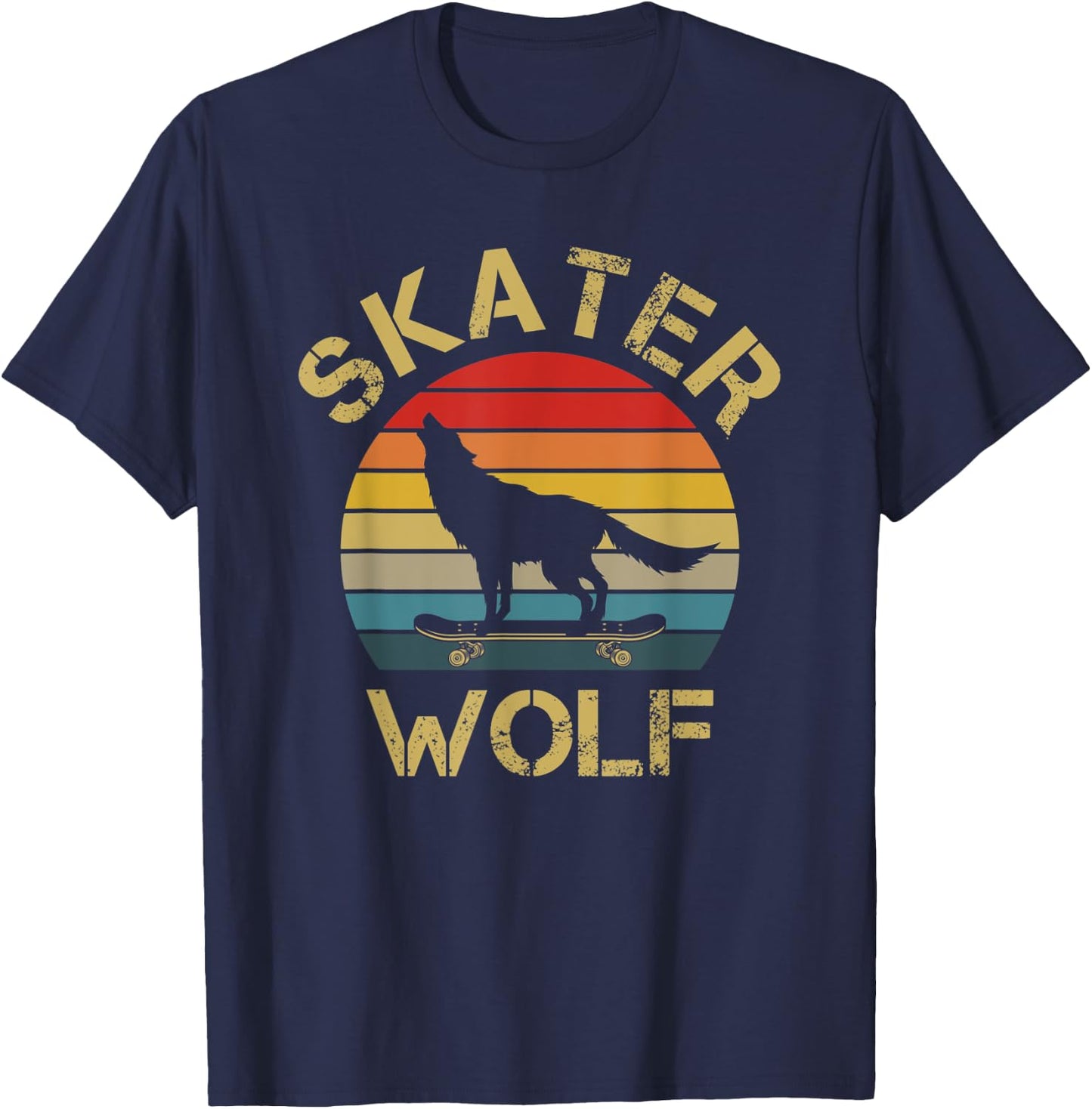 I Like Wolf Skateboard Skater Wolf Skating Wolves Lover Cute T-Shirt - T-Shirt | Navy