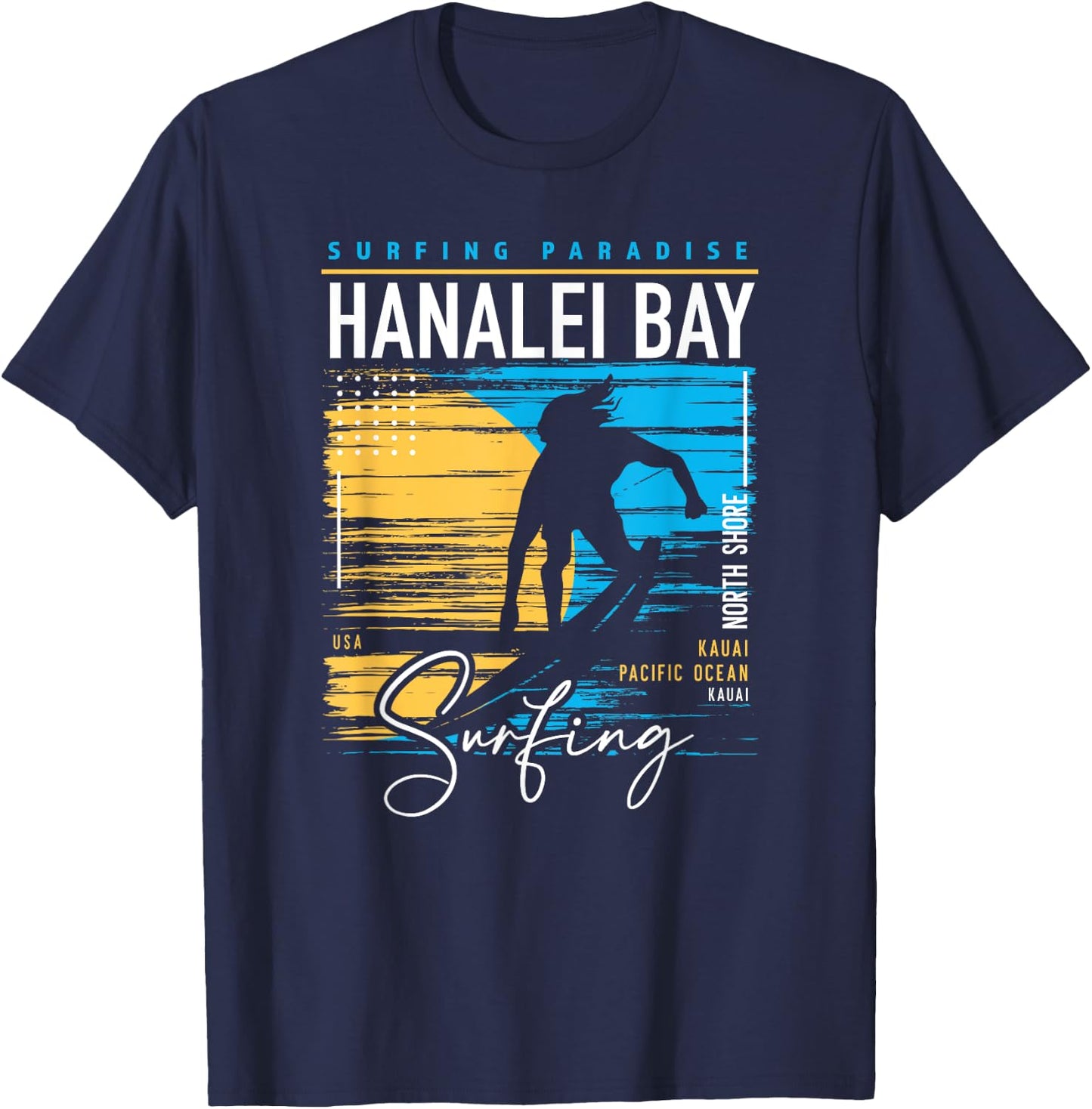 Retro Hanalei Bay Kauai North Shore Surfing Surf Hawaii T-Shirt - T-Shirt | Navy