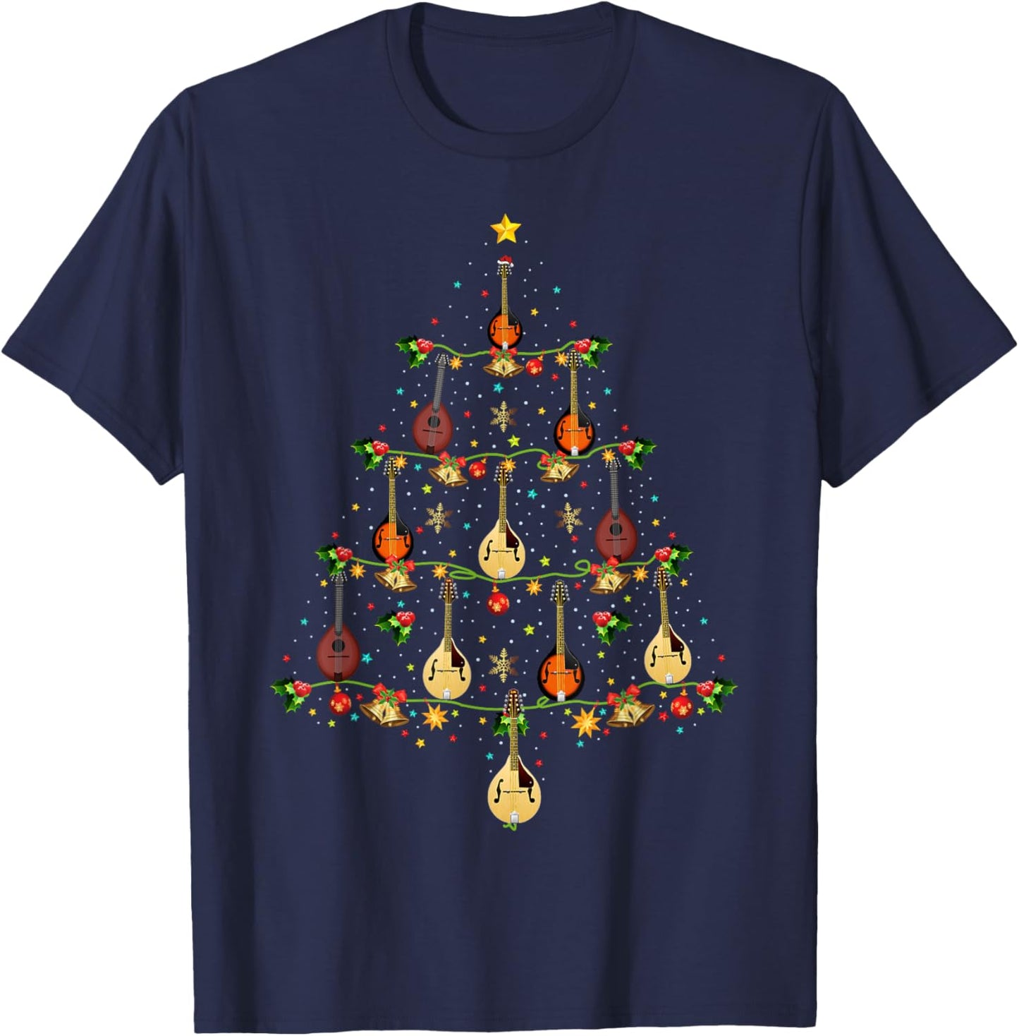 Mandolin Music Lover Xmas Gift Mandolin Christmas Tree T-Shirt - T-Shirt | Navy
