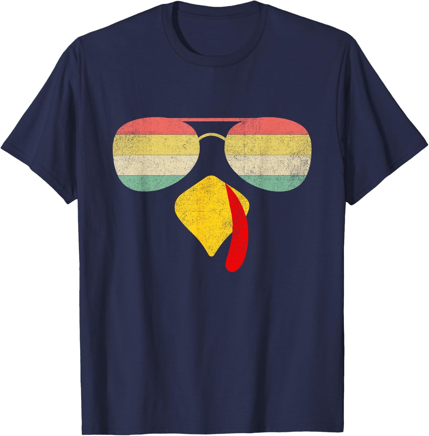 Vintage Turkey Face Thanksgiving With Sunglasses Boys Girls T-Shirt - T-Shirt | Navy