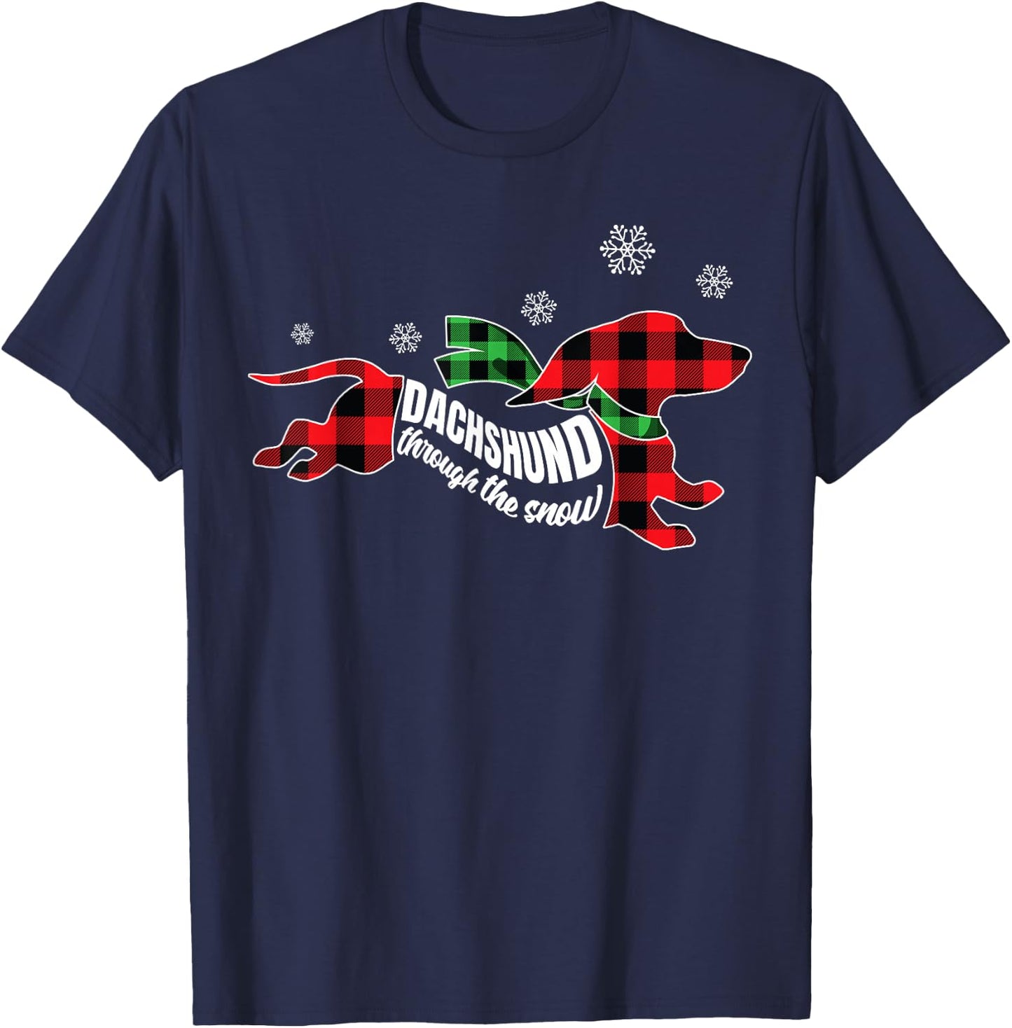 Dachshund through the Snow Doxie Dog Plaid Christmas Gift Women Kids T-Shirt - T-Shirt | Navy