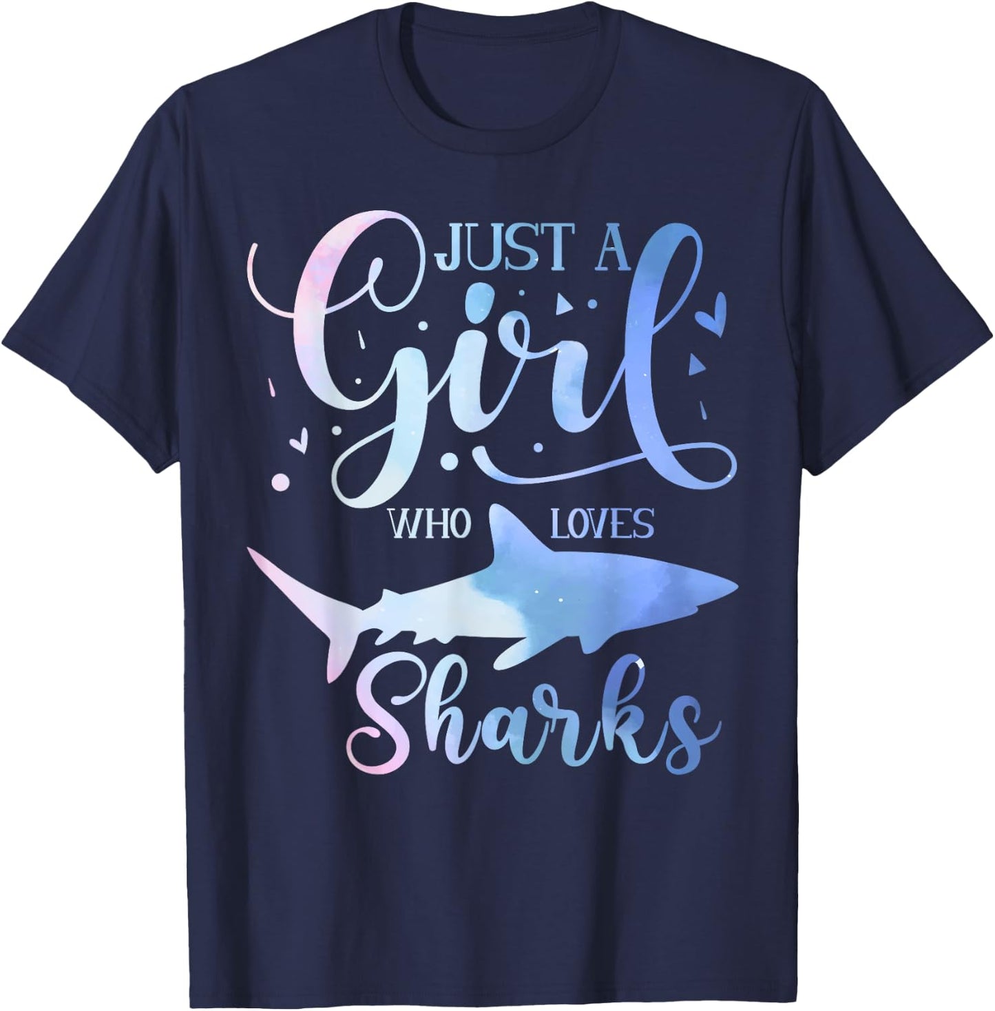 Just A Girl Who Loves Sharks Watercolor Cute Girls Kids T-Shirt - T-Shirt | Navy