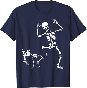 Skeleton Bones Halloween Dog Trick Or Treating Puppy Breeder T-Shirt - T-Shirt | Navy
