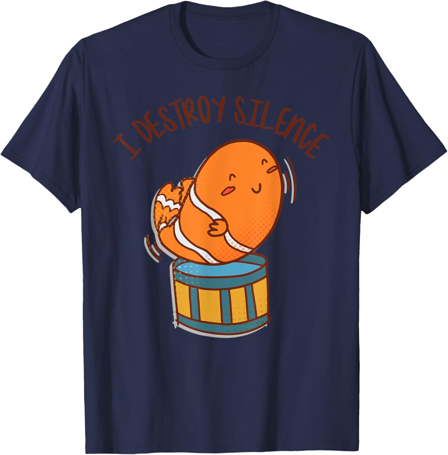 I Destroy Silence Rockstar Fish Playing Drums Musical Sea T-Shirt - T-Shirt | Navy