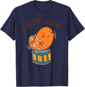 I Destroy Silence Rockstar Fish Playing Drums Musical Sea T-Shirt - T-Shirt | Navy