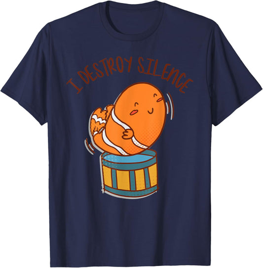I Destroy Silence Rockstar Fish Playing Drums Musical Sea T-Shirt - T-Shirt | Navy