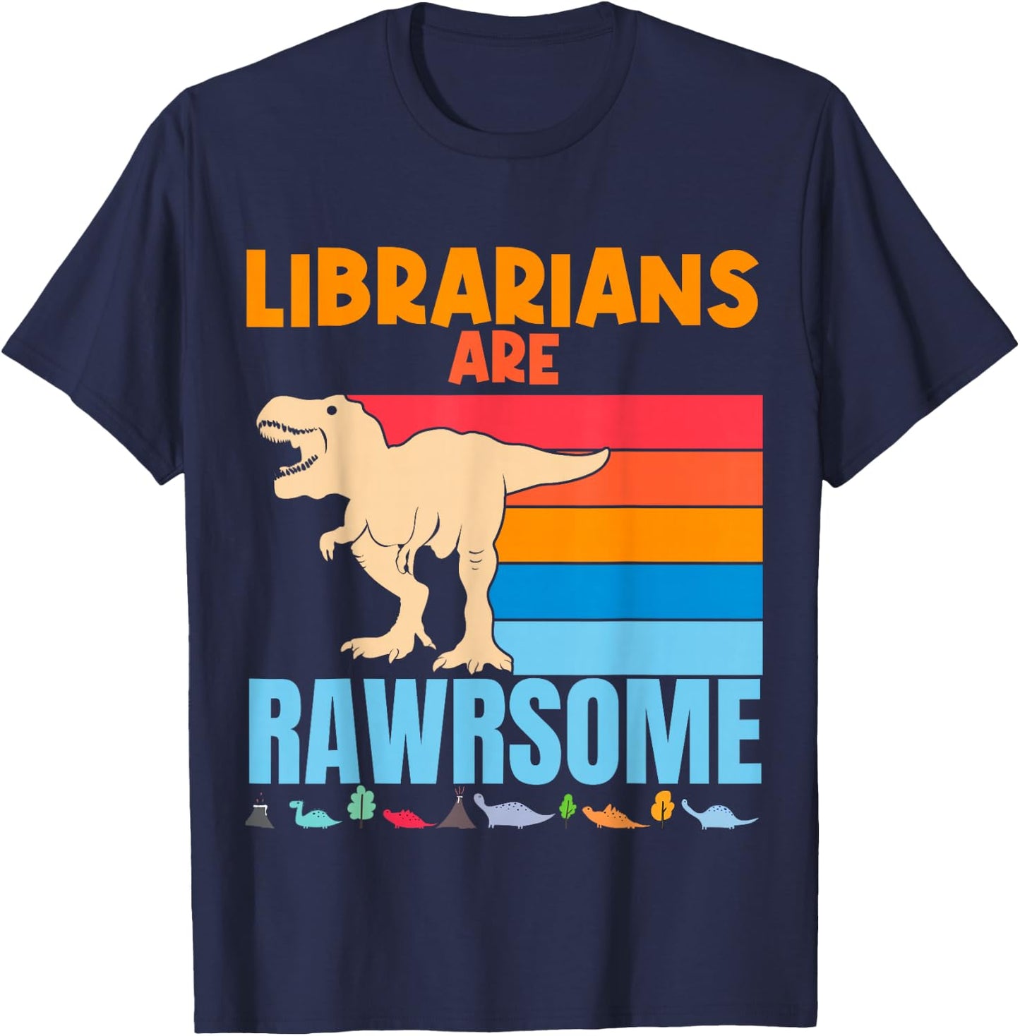 Librarians Are Awesome Dinosaur Retro Library Vintage Reader T-Shirt - T-Shirt | Navy