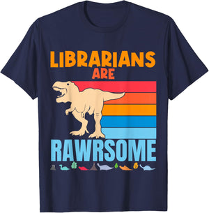 Librarians Are Awesome Dinosaur Retro Library Vintage Reader T-Shirt - T-Shirt | Navy