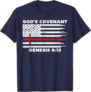 Gods Covenant Rainbow Genesis 9 13 Jesus Cross Bible Quote T-Shirt - T-Shirt | Navy