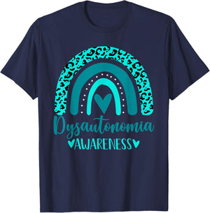 we wear Turquoise Rainbow awsewome Dysautonomia Awareness T-Shirt - T-Shirt | Navy