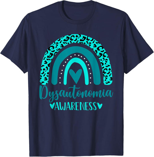 we wear Turquoise Rainbow awsewome Dysautonomia Awareness T-Shirt - T-Shirt | Navy