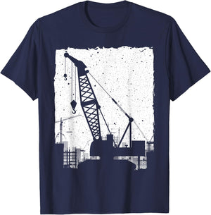 Funny Crane Art Men Women Crane Operator Heavy Equipment T-Shirt - T-Shirt | Navy