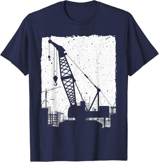 Funny Crane Art Men Women Crane Operator Heavy Equipment T-Shirt - T-Shirt | Navy