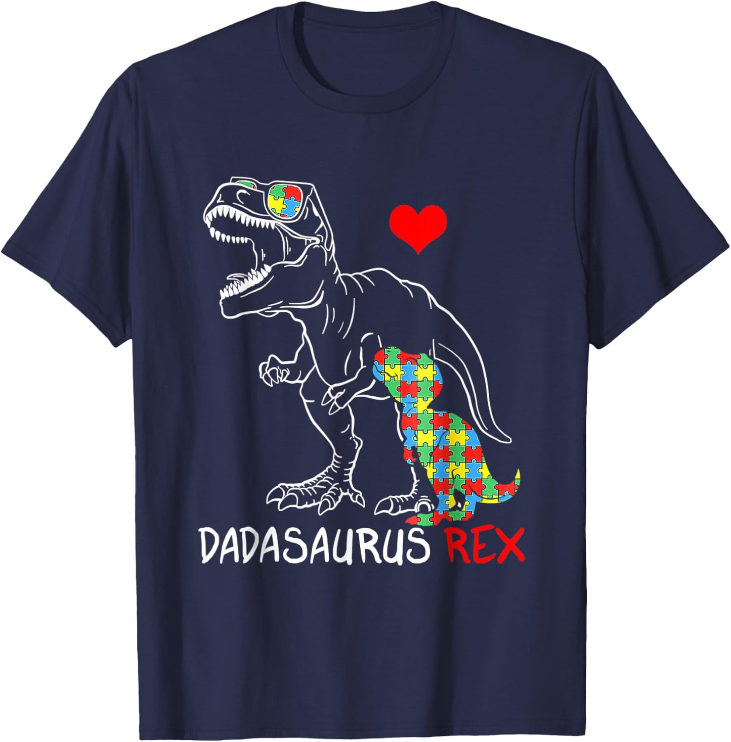 Dadasaurus Rex Autism Awareness Proud Dad Father's Day T-Shirt - T-Shirt | Navy