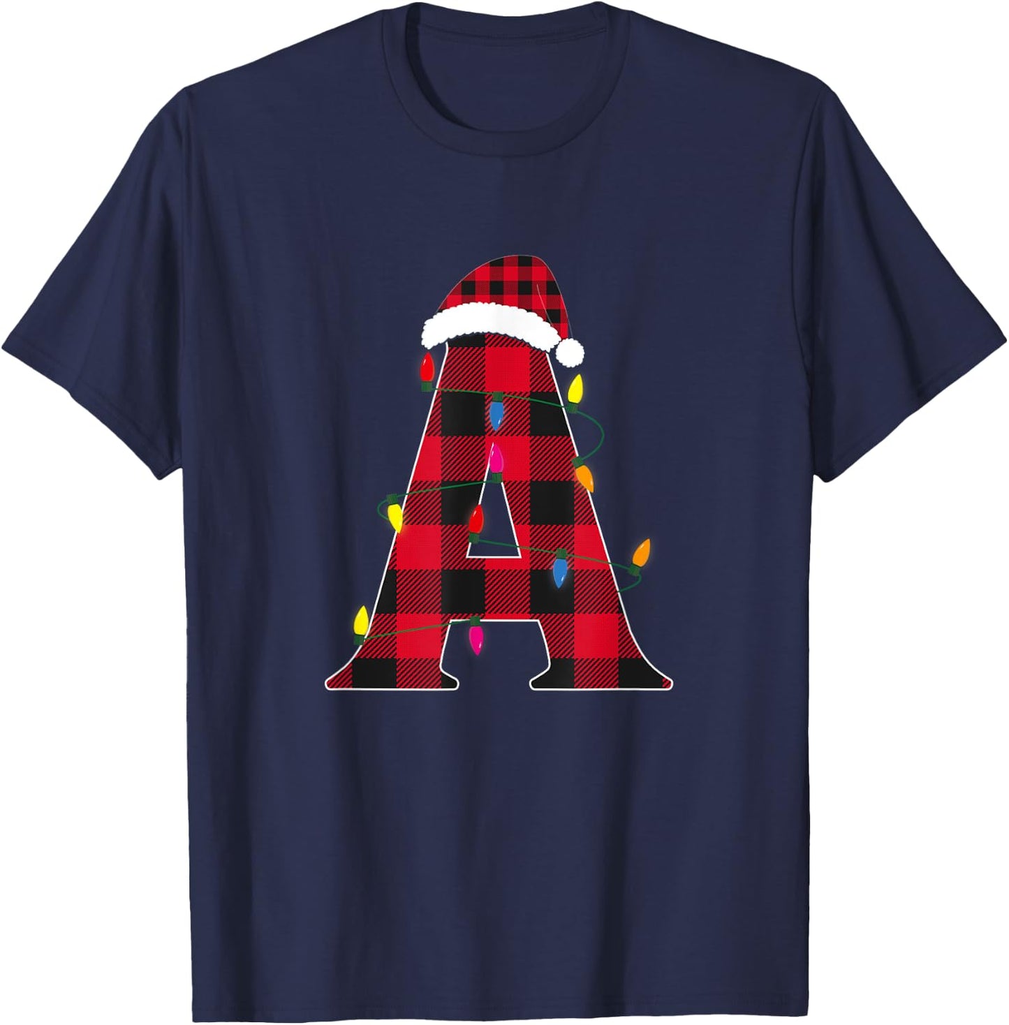 Awesome Letter A Initial Name Buffalo Plaid Christmas T-Shirt - T-Shirt | Navy