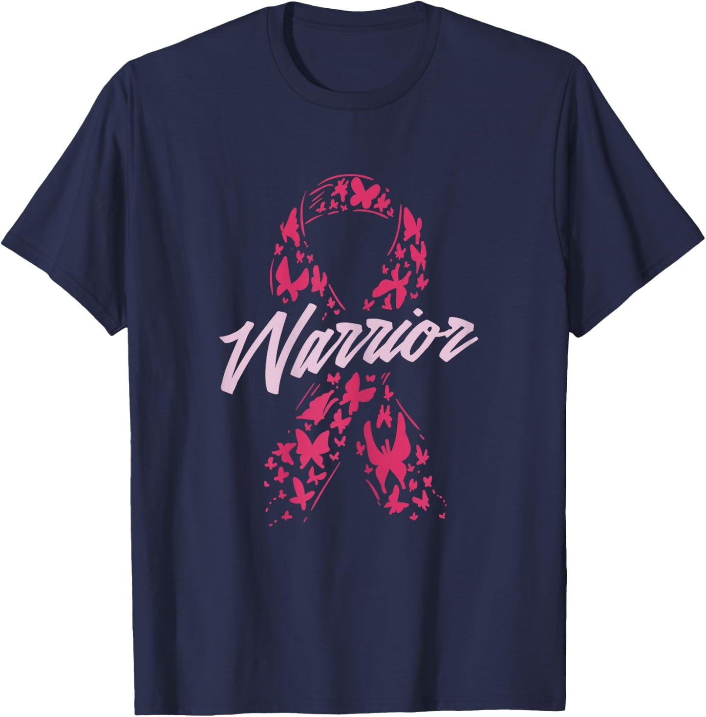 Warrior Butterfly Pink Ribbon Breast Cancer Awareness Gift T-Shirt - T-Shirt | Navy