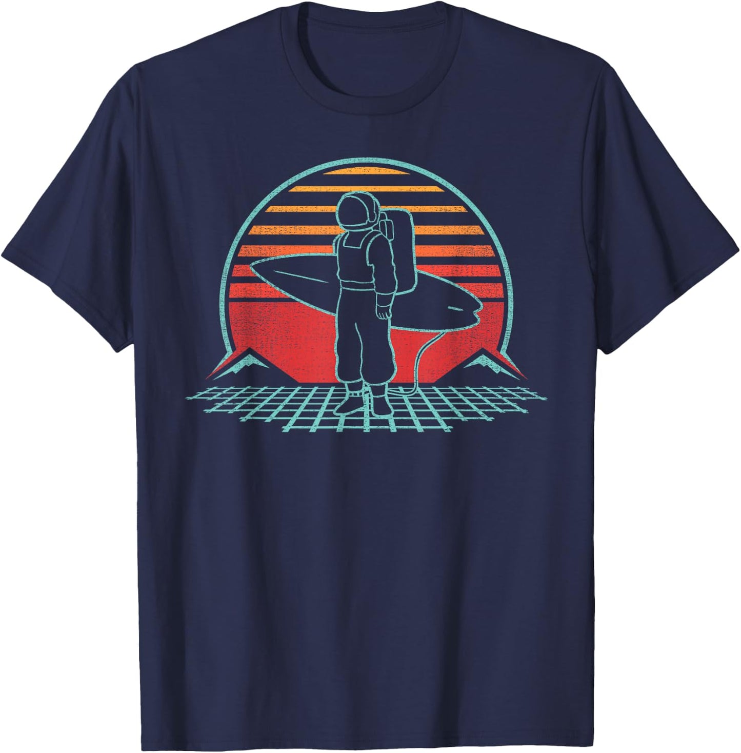 Astronaut Surfer Beach Sunset Retro Vintage Spaceman Surfing T-Shirt - T-Shirt | Navy