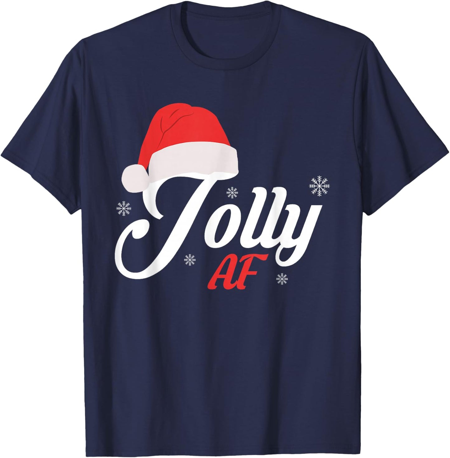 Jolly Santa Hat Snowflakes Merry Christmas T-Shirt - T-Shirt | Navy
