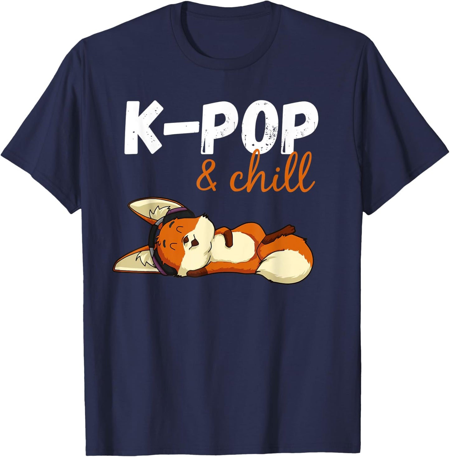 Kpop and chill, cute fennec fox k pop T-Shirt - T-Shirt | Navy