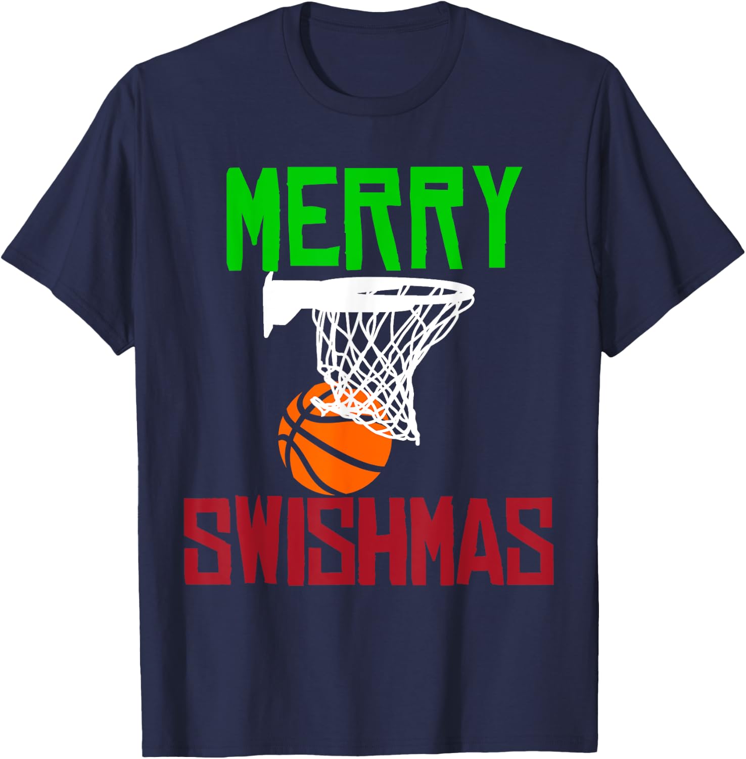 Merry Swishmas funny Christmas basketball T-Shirt - T-Shirt | Navy