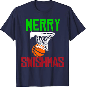 Merry Swishmas funny Christmas basketball T-Shirt - T-Shirt | Navy