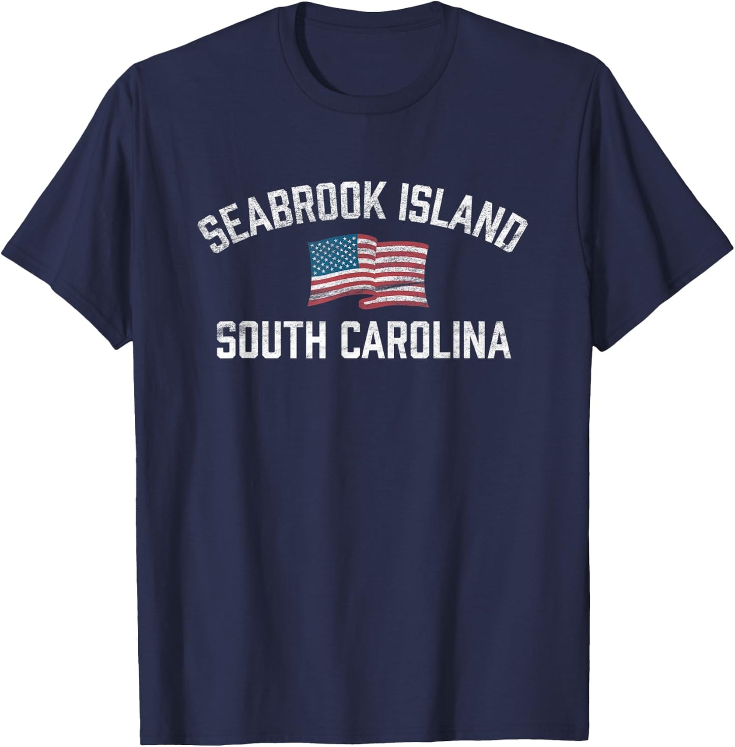 Seabrook Island South Carolina USA Flag White Vintage Women Kids Men T-Shirt - T-Shirt | Navy