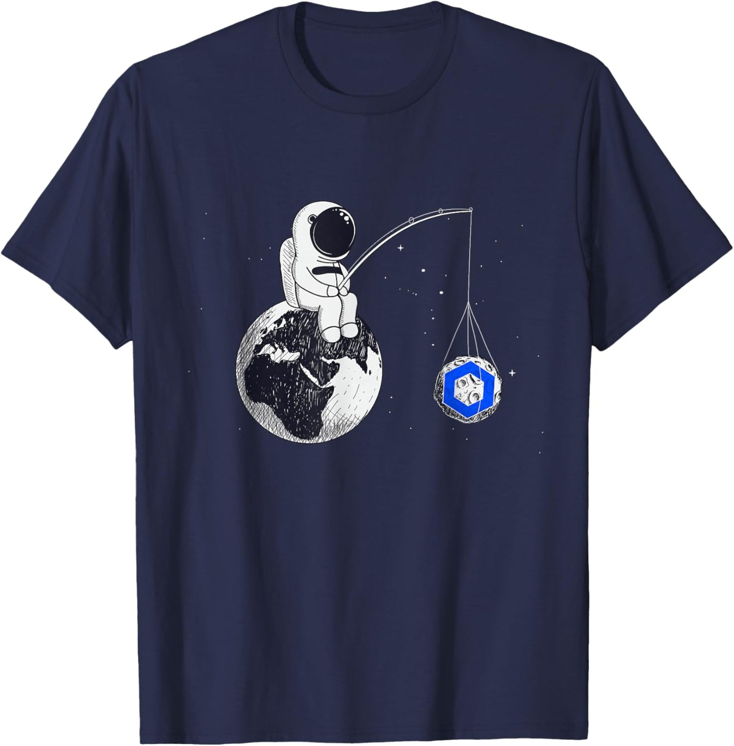 Cryptocurrency Talk - Chainlink To The Moon Space Man Merch T-Shirt - T-Shirt | Navy